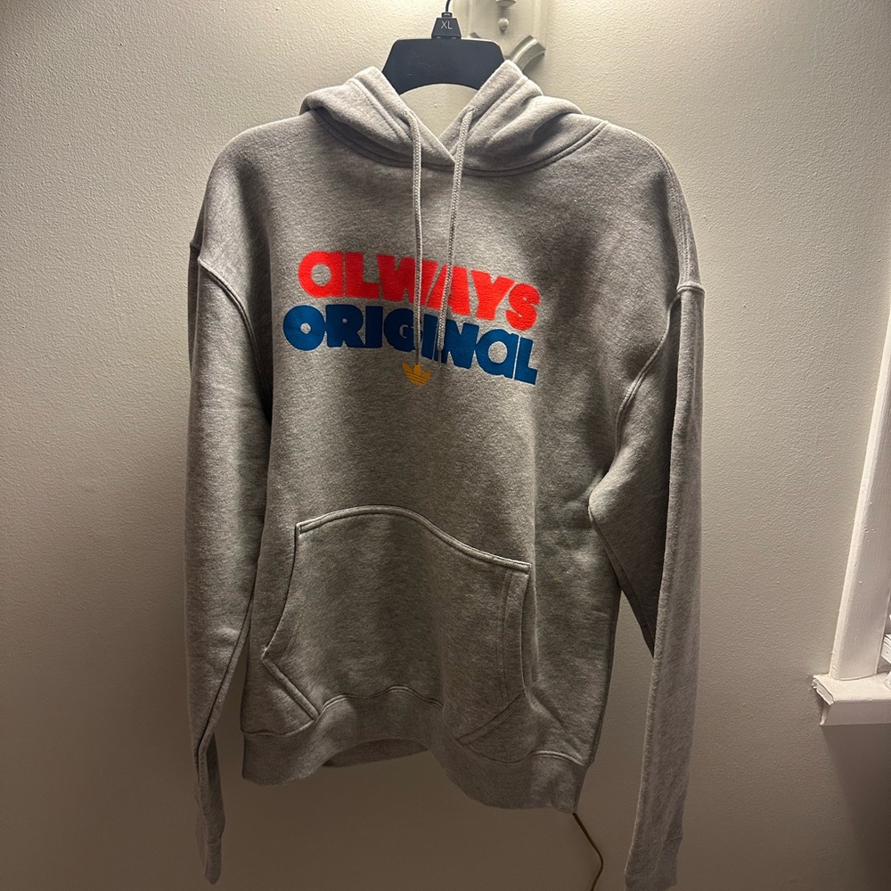 adidas Gray Hoodie with Red and Blue Print